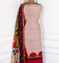 Maheshwari Cotton Beige Unstitched Suit