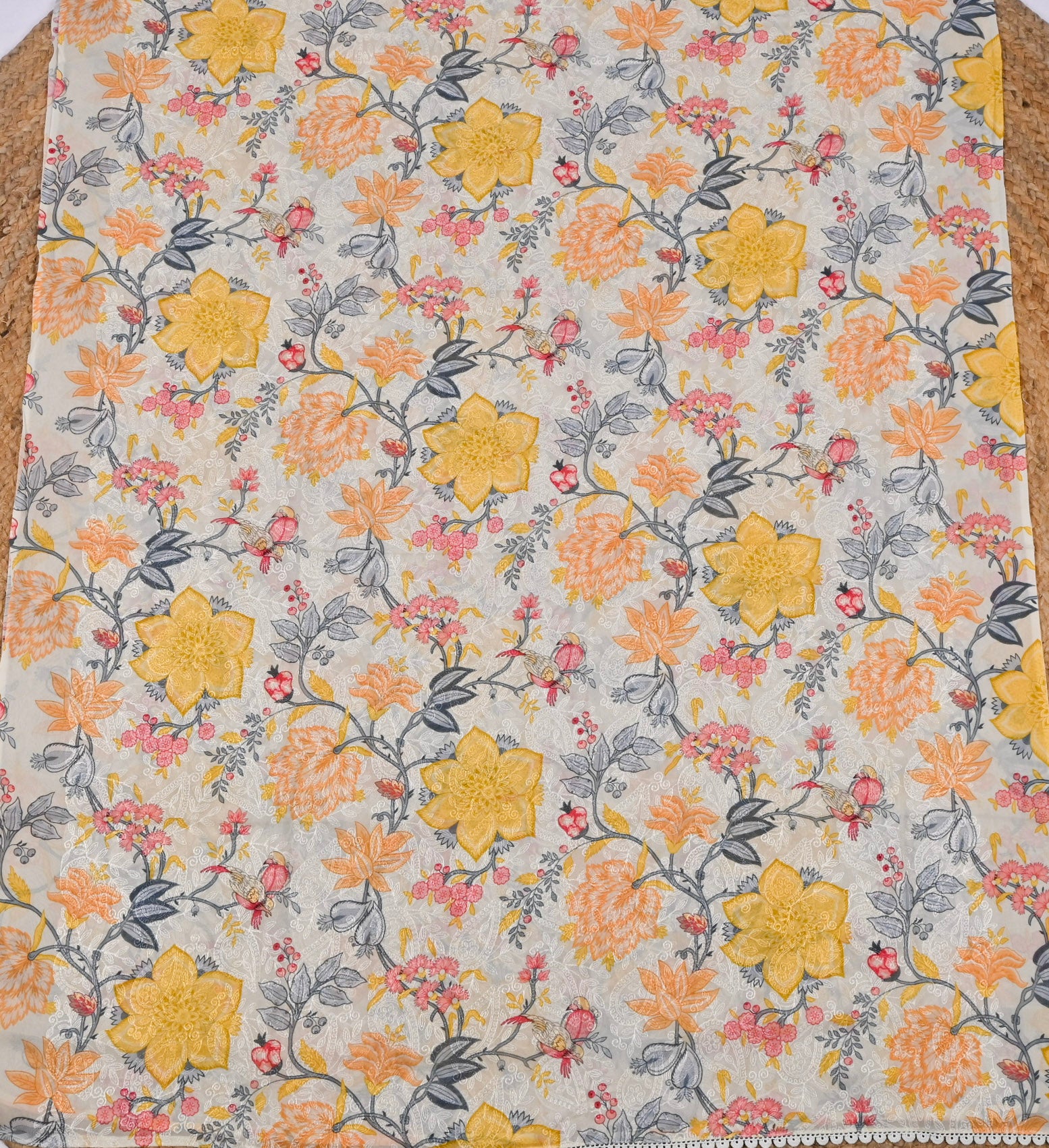 Georgette Yellow Beige Unstitched Suit