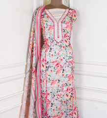 Organza pink floral Unstitched Suit