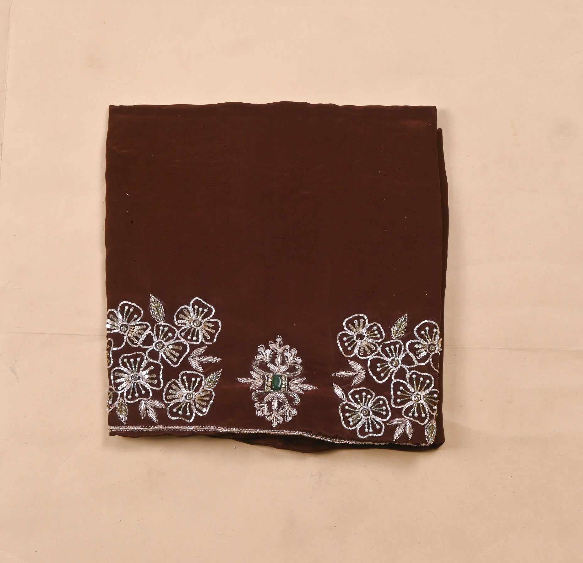 Organza Brown Unstitched Suit