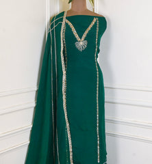 Organza Green Unstitched Suit