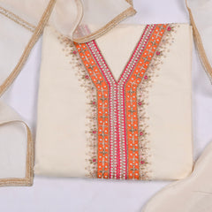 Organza White Unstitched Suit