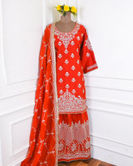 Khadi Orange Stitched Lehenga Suit