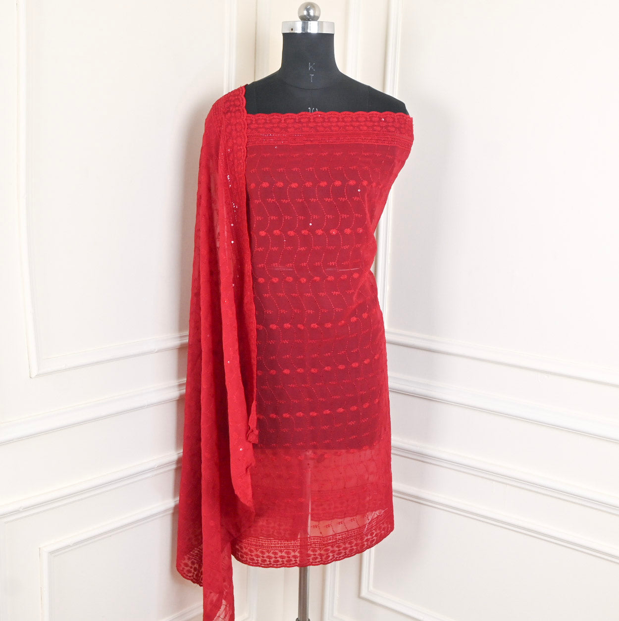 Georgette Red Unstitched Suit