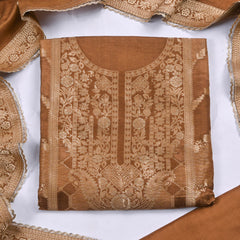 Banarasi Brown Unstitched Suit