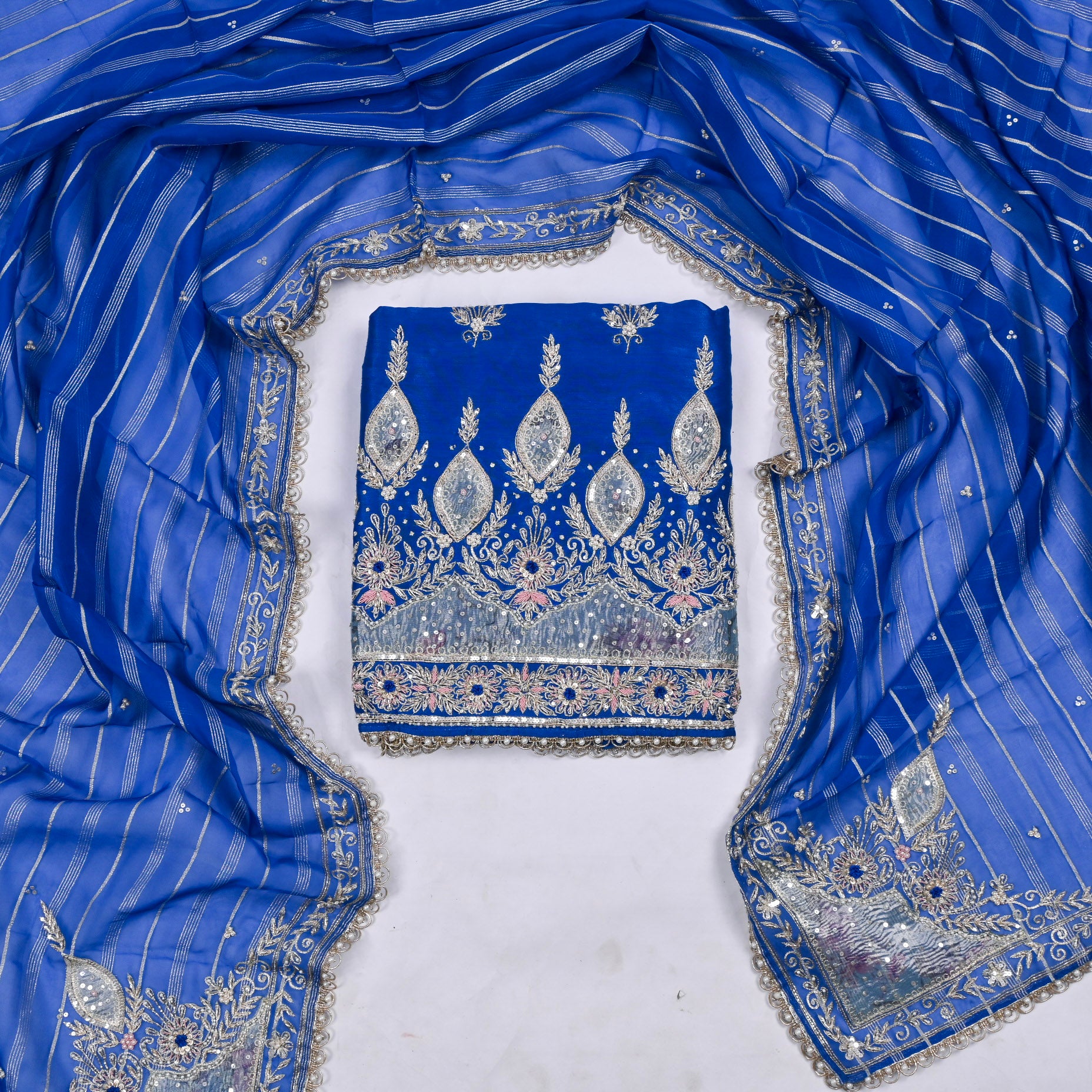 Raw Silk Blue Unstitched Suit