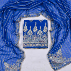 Raw Silk Blue Unstitched Suit