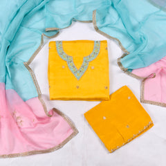 Organza Yellow Unstitched Suit