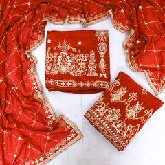 Crepe Rust Unstitched Lehenga Suit