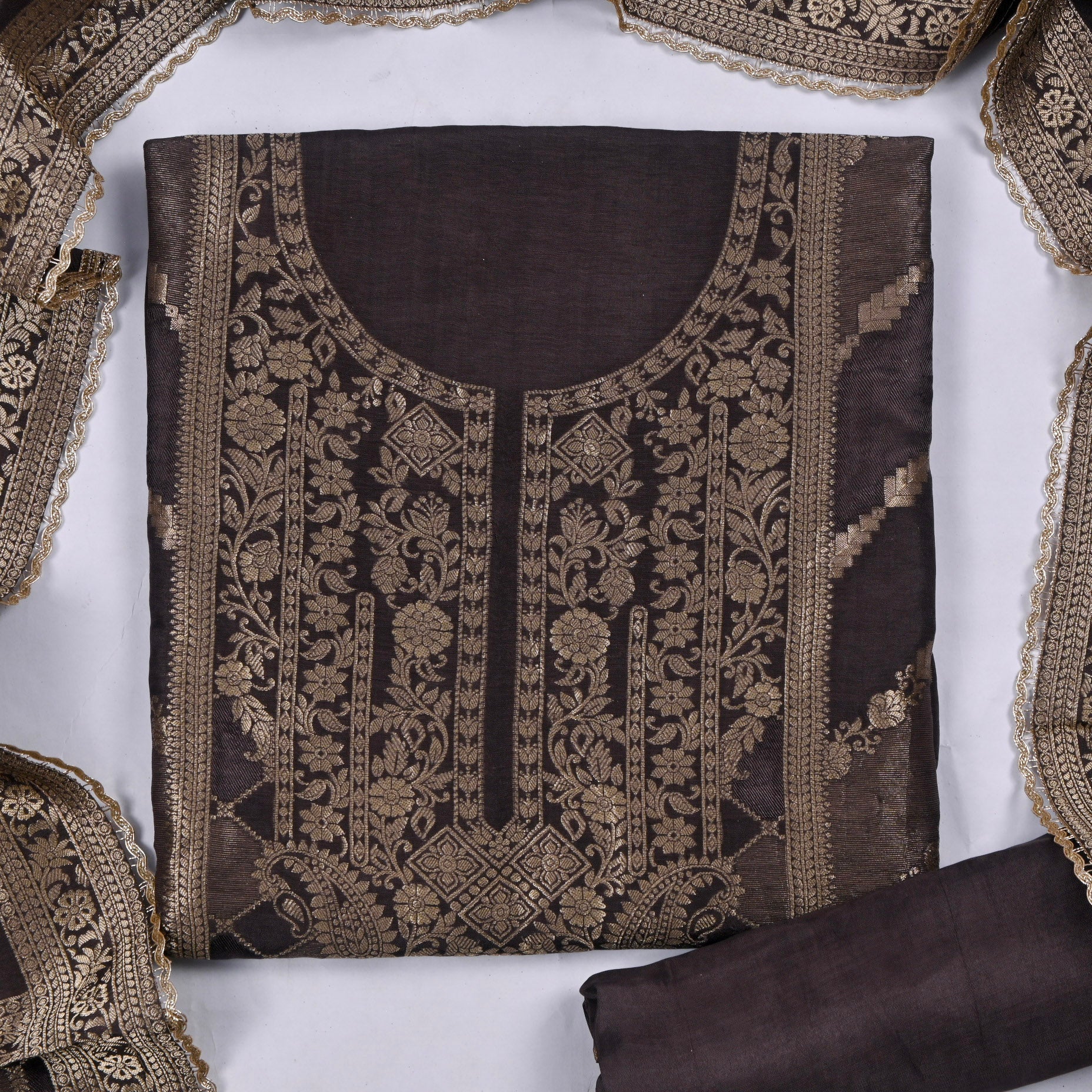 Banarasi Black Unstitched Suit