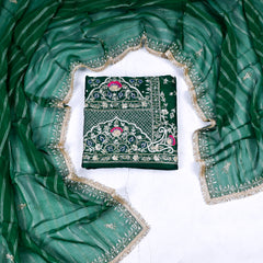 Khadi Green Unstitched Suit