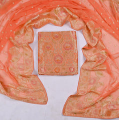 Banarasi Orange Unstitched Suit