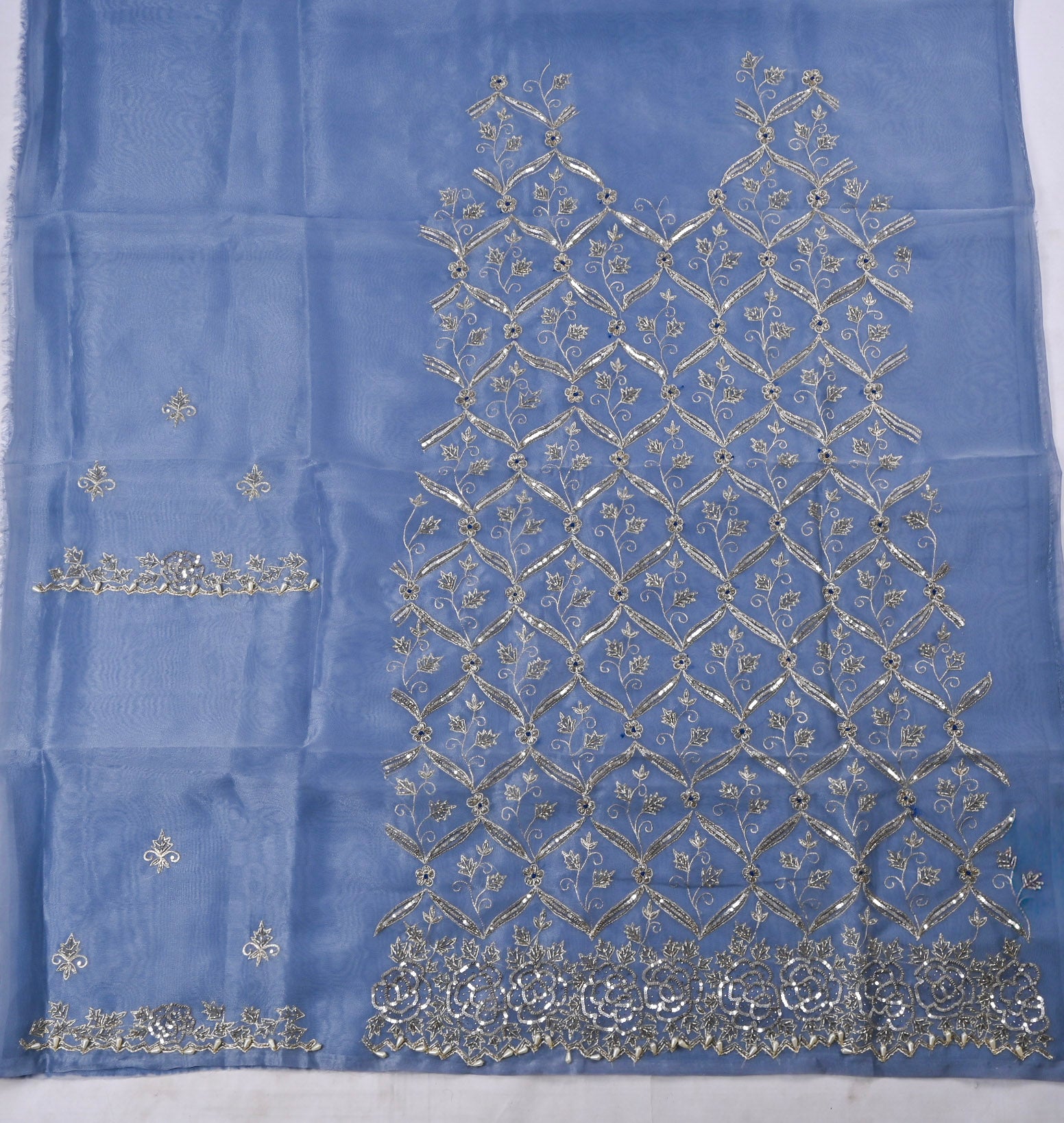 Glass Organza Powder Blue Unstitched Suit