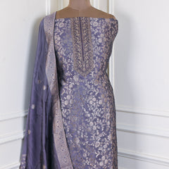 Banarasi Silk Purple Unstitched Suit