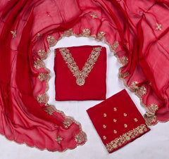 Organza Maroon Unstitched Suit