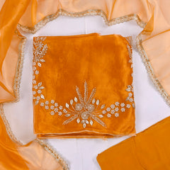 Mustard Glass Shimmer Unstitched Suit