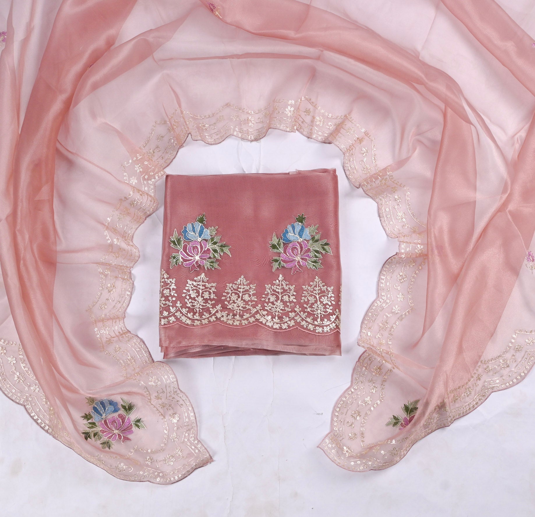 Glass Shimmer Peach Unstitched Suit