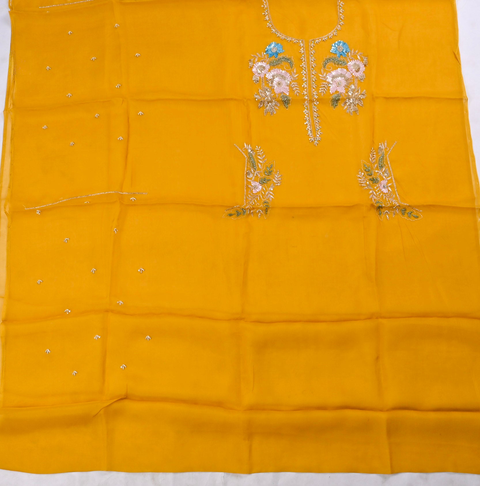 Organza Yellow Unstitched Suit