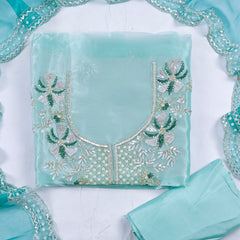 Glass Shimmer Pista Green Unstitched Suit