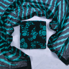 Crepe Black & Ferozi Unstitched Suit