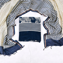 Maheshwari Cotton Navy Blue Unstitched Suit