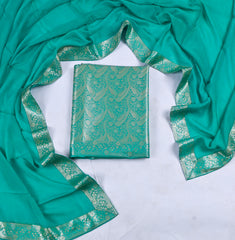 Banarasi Green Unstitched Suit