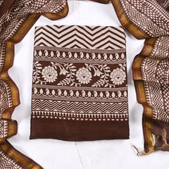 Maheshwari Cotton Light Brown Unstitched Suit