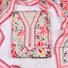 Organza pink floral Unstitched Suit