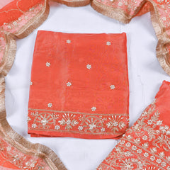 Shimmer Orange Unstitched Lehenga Suit