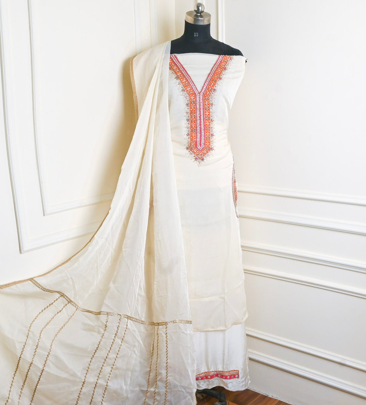 Organza White Unstitched Suit