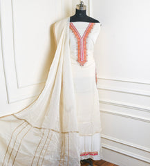 Organza White Unstitched Suit