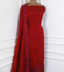 Organza Maroon Unstitched Suit