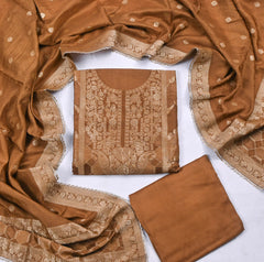 Banarasi Brown Unstitched Suit