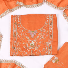 Silk Organza Orange Unstitched Suit