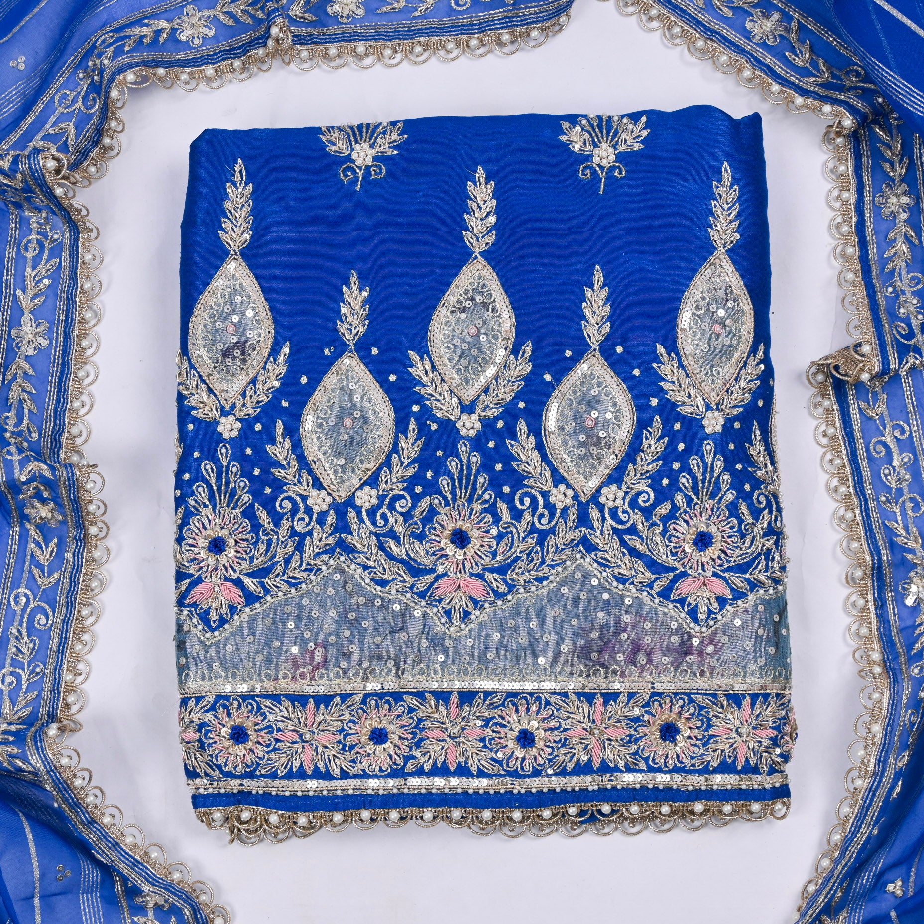 Raw Silk Blue Unstitched Suit