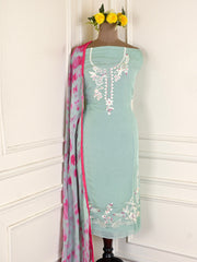 Organza Pista Green Unstitched Suit