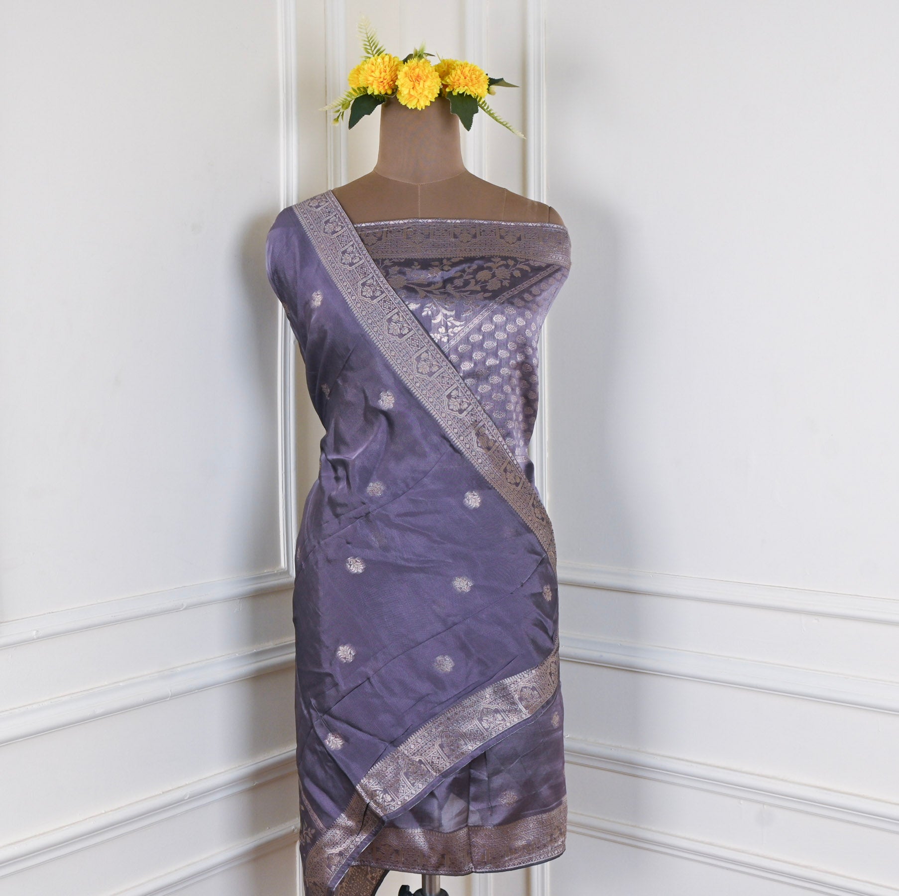 Banarasi Silk Purple Unstitched Suit