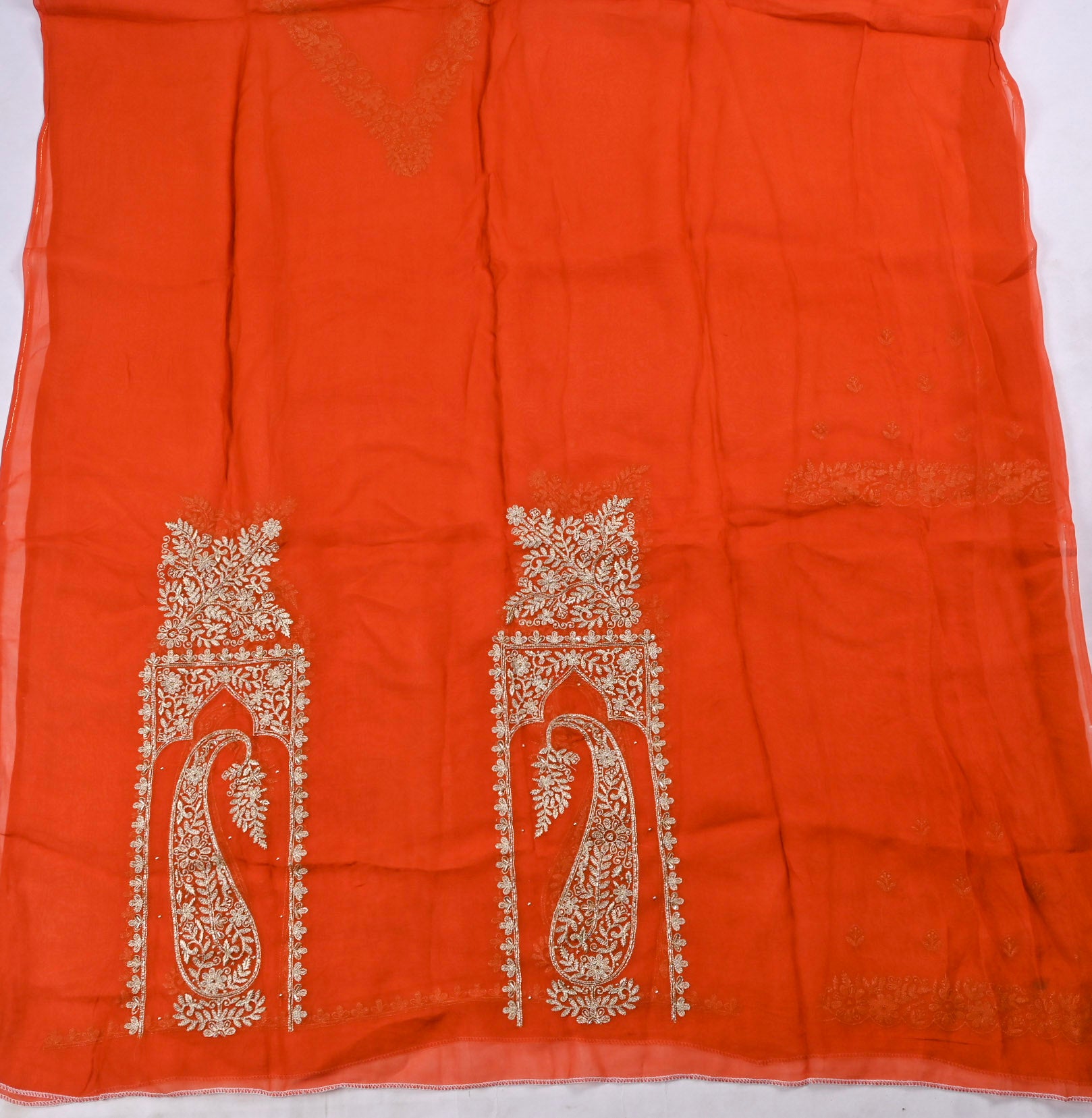 Organza Orange Unstitched Suit
