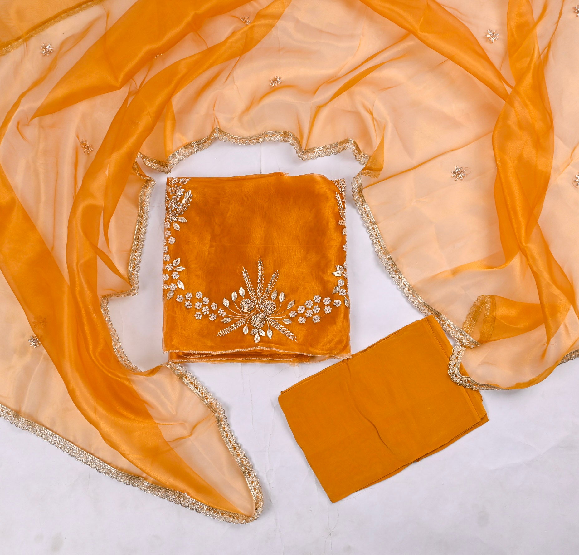 Mustard Glass Shimmer Unstitched Suit