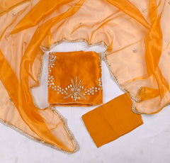 Mustard Glass Shimmer Unstitched Suit