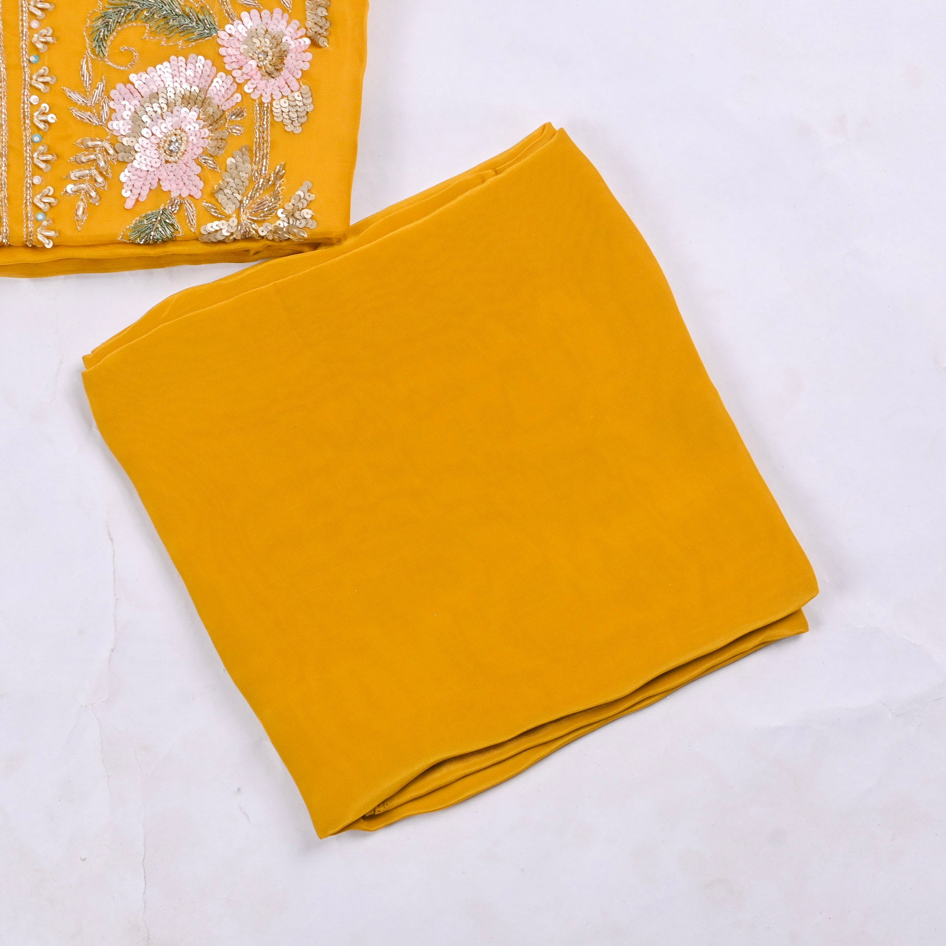 Organza Yellow Unstitched Suit