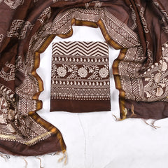 Maheshwari Cotton Light Brown Unstitched Suit
