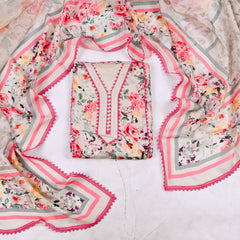 Organza pink floral Unstitched Suit