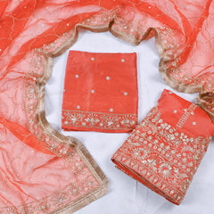 Shimmer Orange Unstitched Lehenga Suit