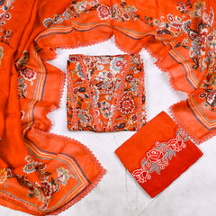 Twill Organza Orange  Unstitched Suit