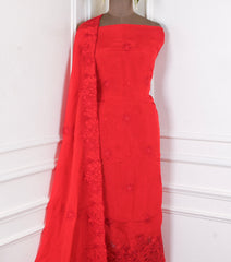 Organza Red Unstitched Suit