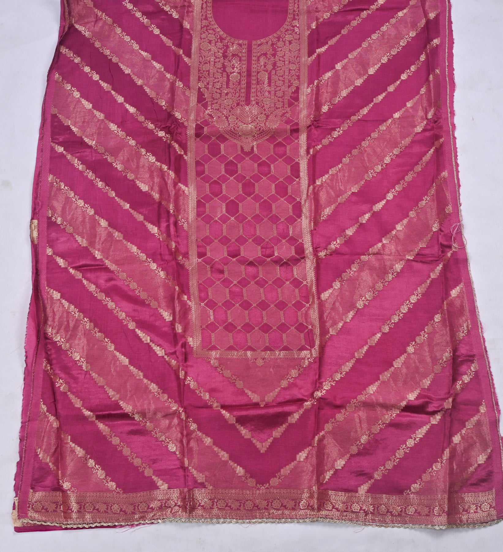 Banarasi Pink Unstitched Suit