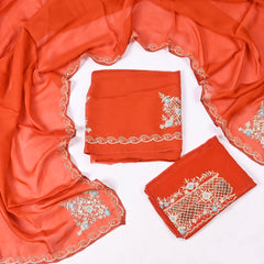 Twill Organza Rust Unstitched Suit