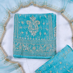 Glass Sky Blue Unstitched Lehenga Suit