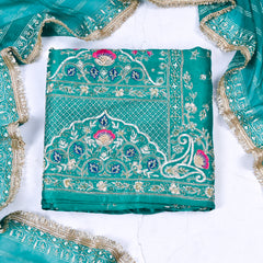 Khadi Teal Blue Unstitched Suit